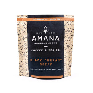 bag of amana black currant decaf tea