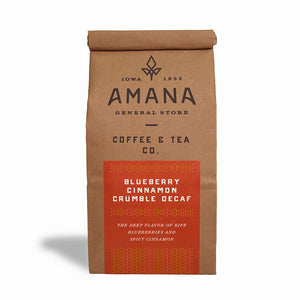 bag of amana blueberry cinnamon crumble decaf coffee