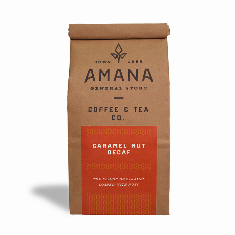 bag of amana caramel nut decaf coffee