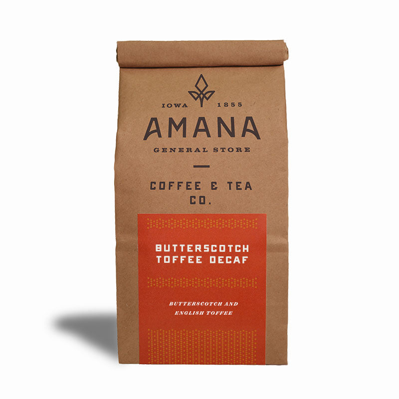 bag of amana butterscotch toffee decaf coffee