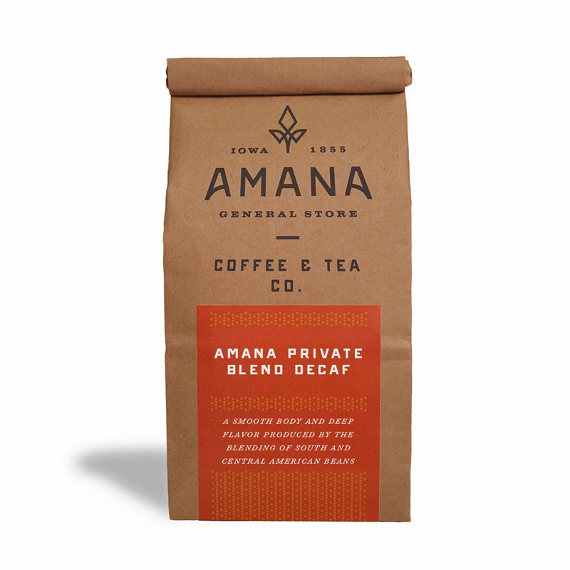 bag of amana private blend decaf coffee