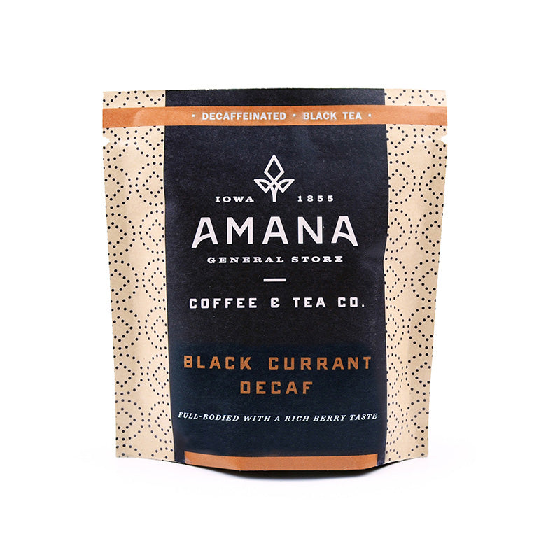 bag of amana black currant decaf tea