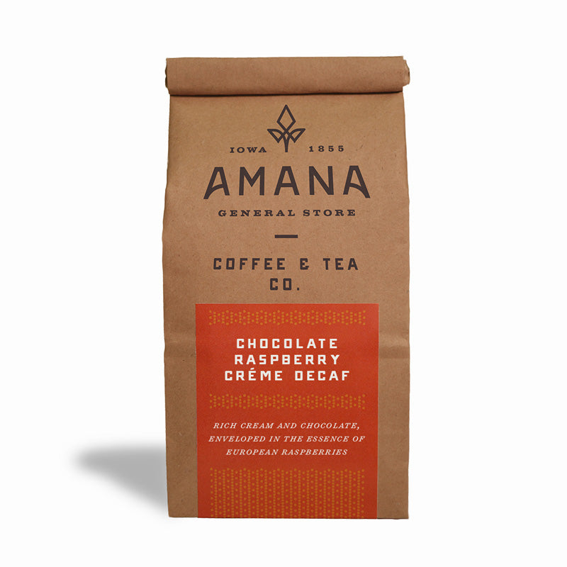 bag of amana chocolate raspberry creme decaf coffee
