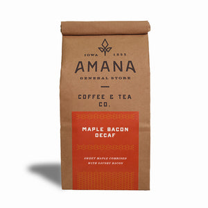 bag of amana maple bacon decaf coffee