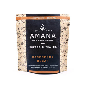 bag of amana raspberry decaf tea