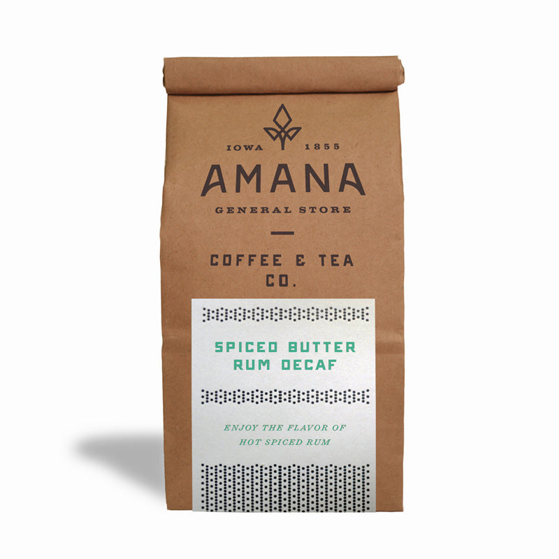 bag of amana spiced butter rum decaf coffee