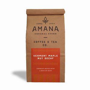 bag of amana vermont maple nut decaf coffee